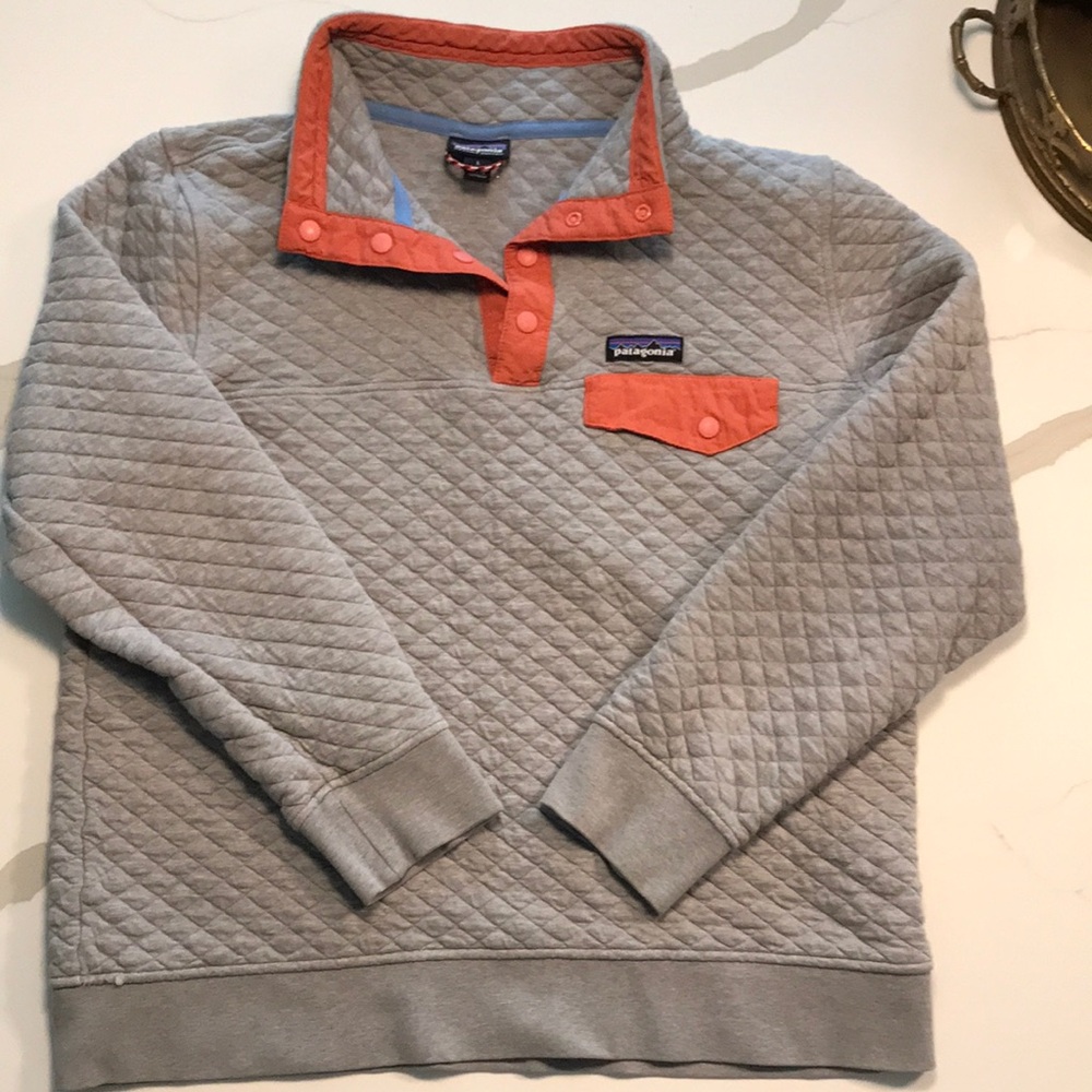 Patagonia Gray and Orange Snap T Quilted Pullover
